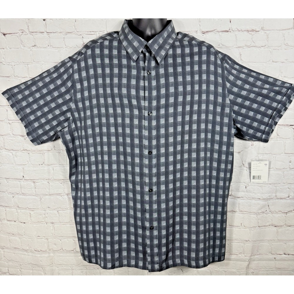 Axcess by Liz Claiborne Company Men's 2XL Short Sleeve Dark Gray Plaid Shirt NWT
